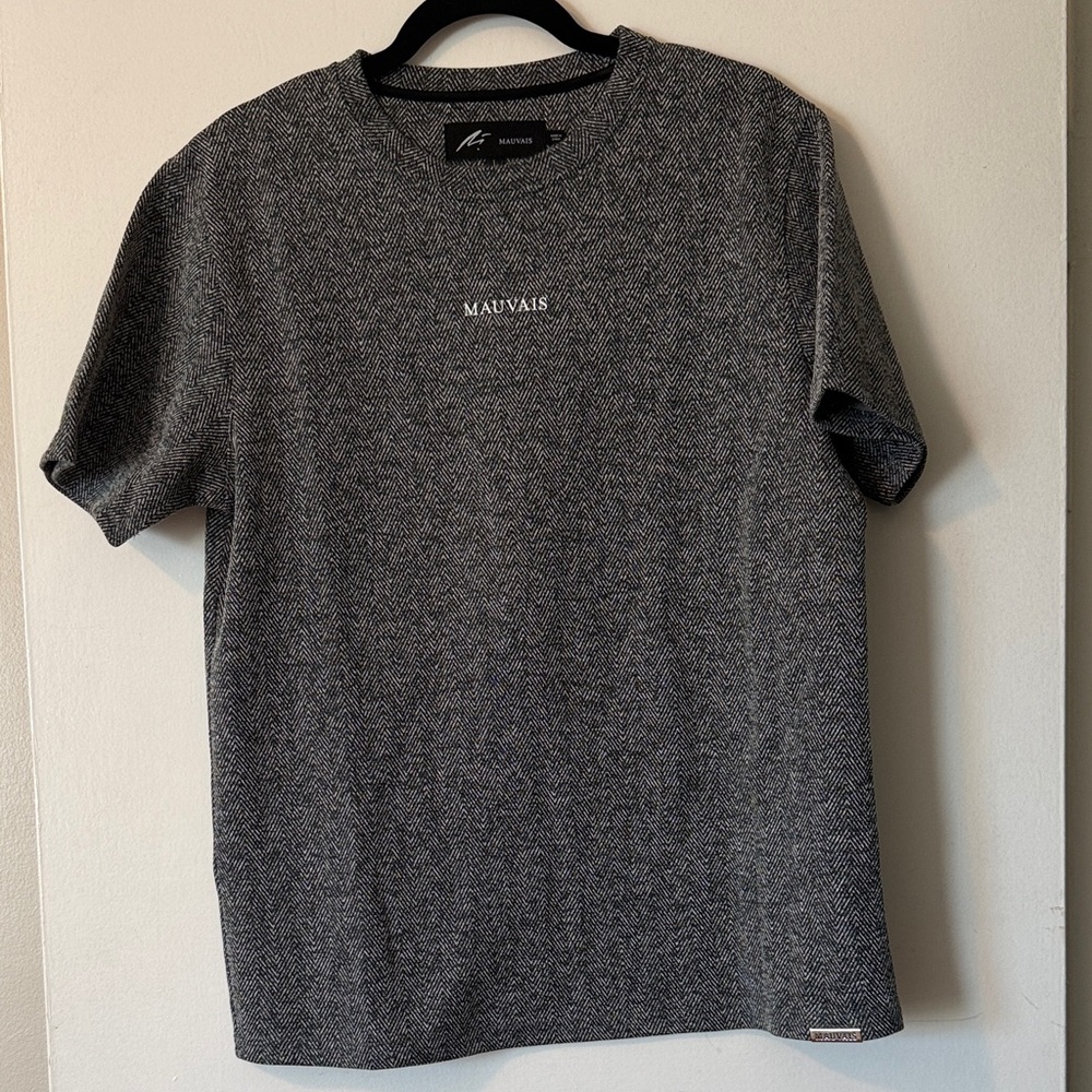 Mauvais grey tweed short sleeve tshirt white logo
